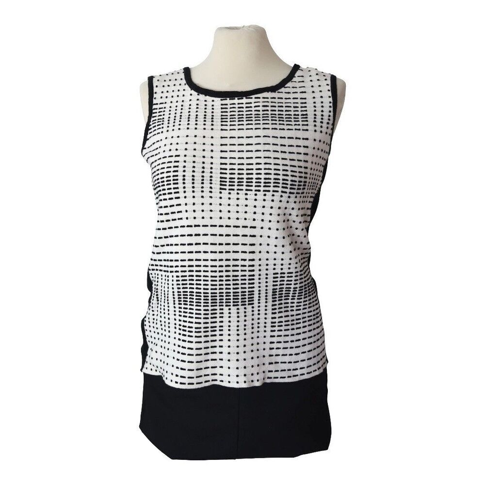 Nic + Zoe Black White Textured Knit Tank Top Size M Minimalist Mod